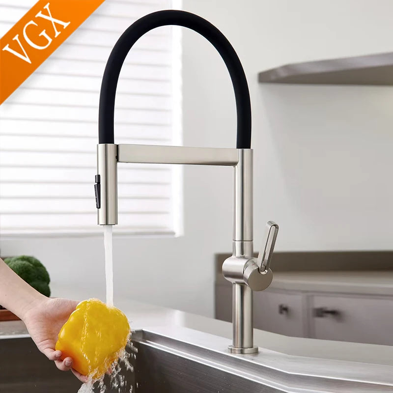 Vgx Brushed Faucet Sink Faucets Rubber Pull Down