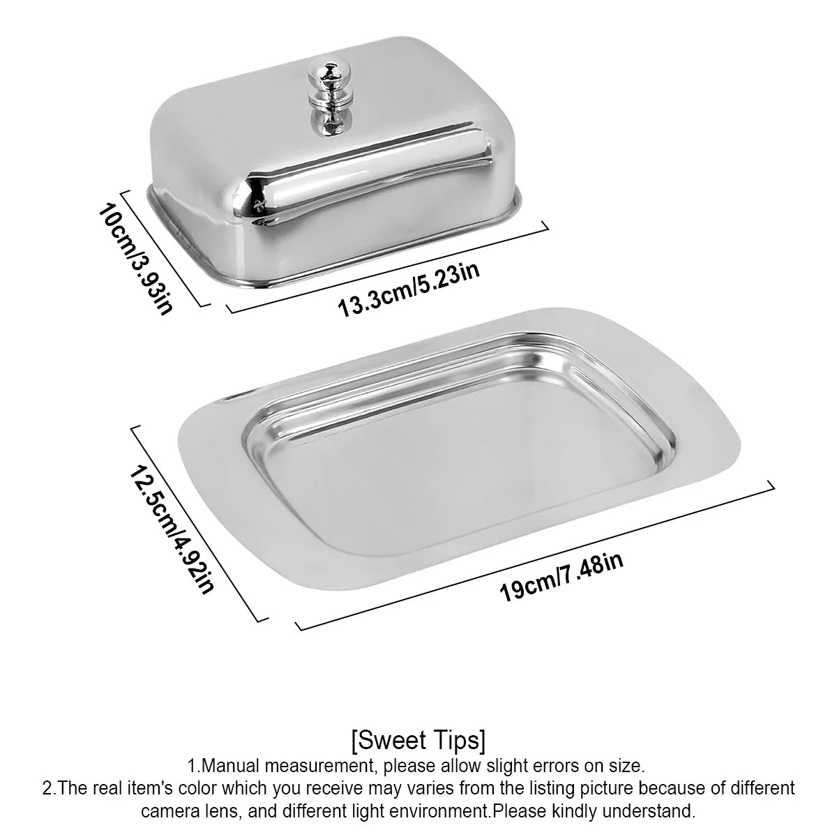 1pc Stainless Steel Butter Dish Lid Handle Cover