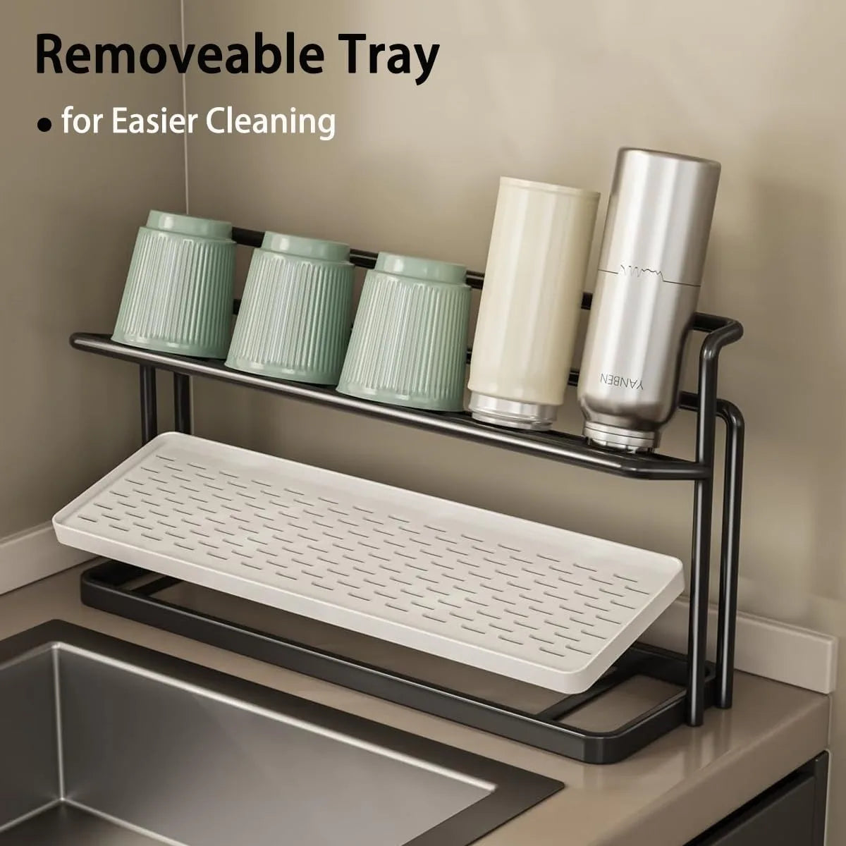 Stainless Steel 2-Tier Bottle Drying Rack Drain Tray