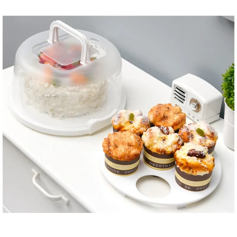 Plastic Round Cake Box Carrier Handle Pastry Storage