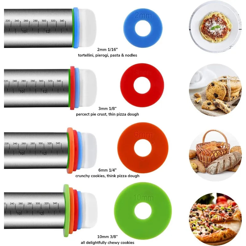 Adjustable Stainless Steel Rolling Pin Non-Stick Pastry Mat