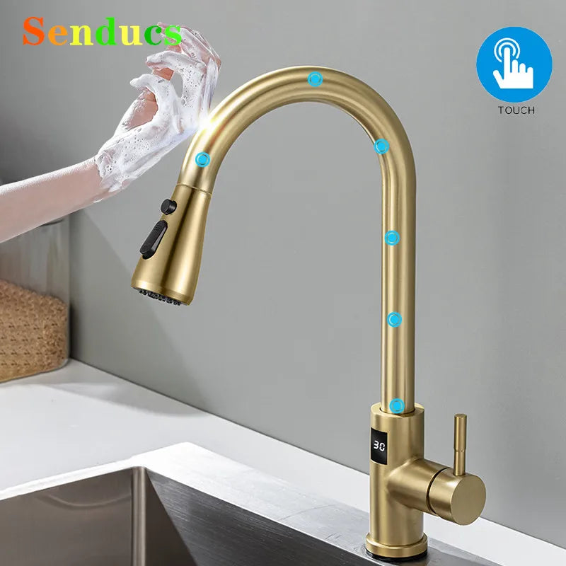 Sensor Touch Digital Sink Faucet Pull Down Sprayer