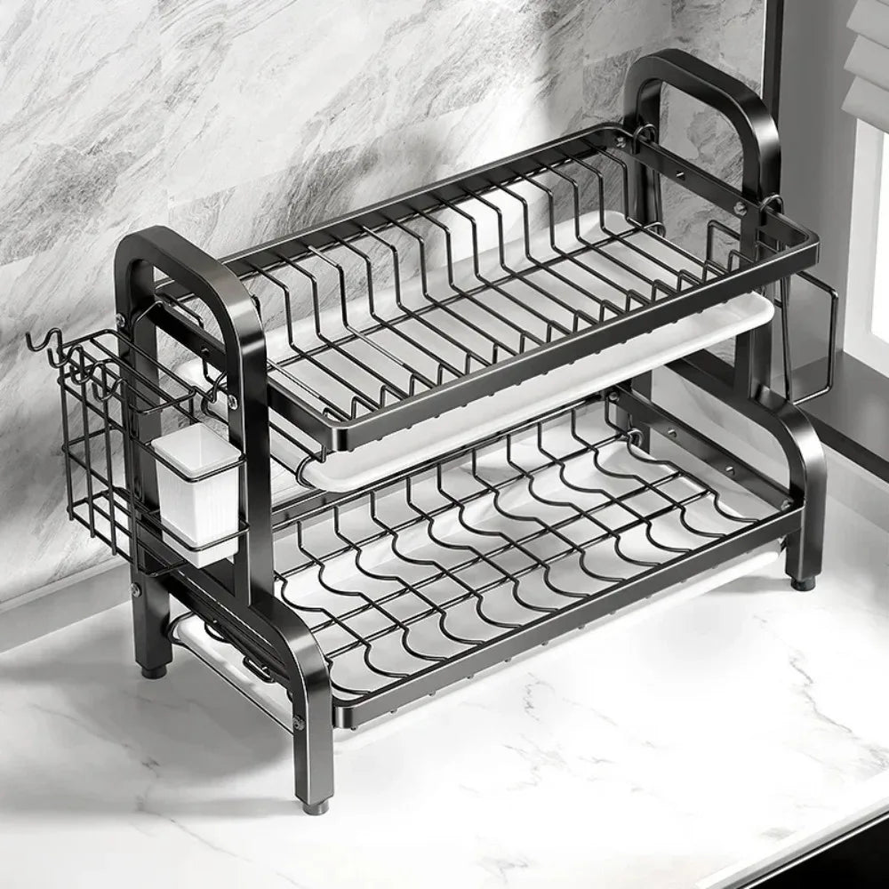 Dish Drying Rack 2-Tier Compact Dish Rack Drainboard