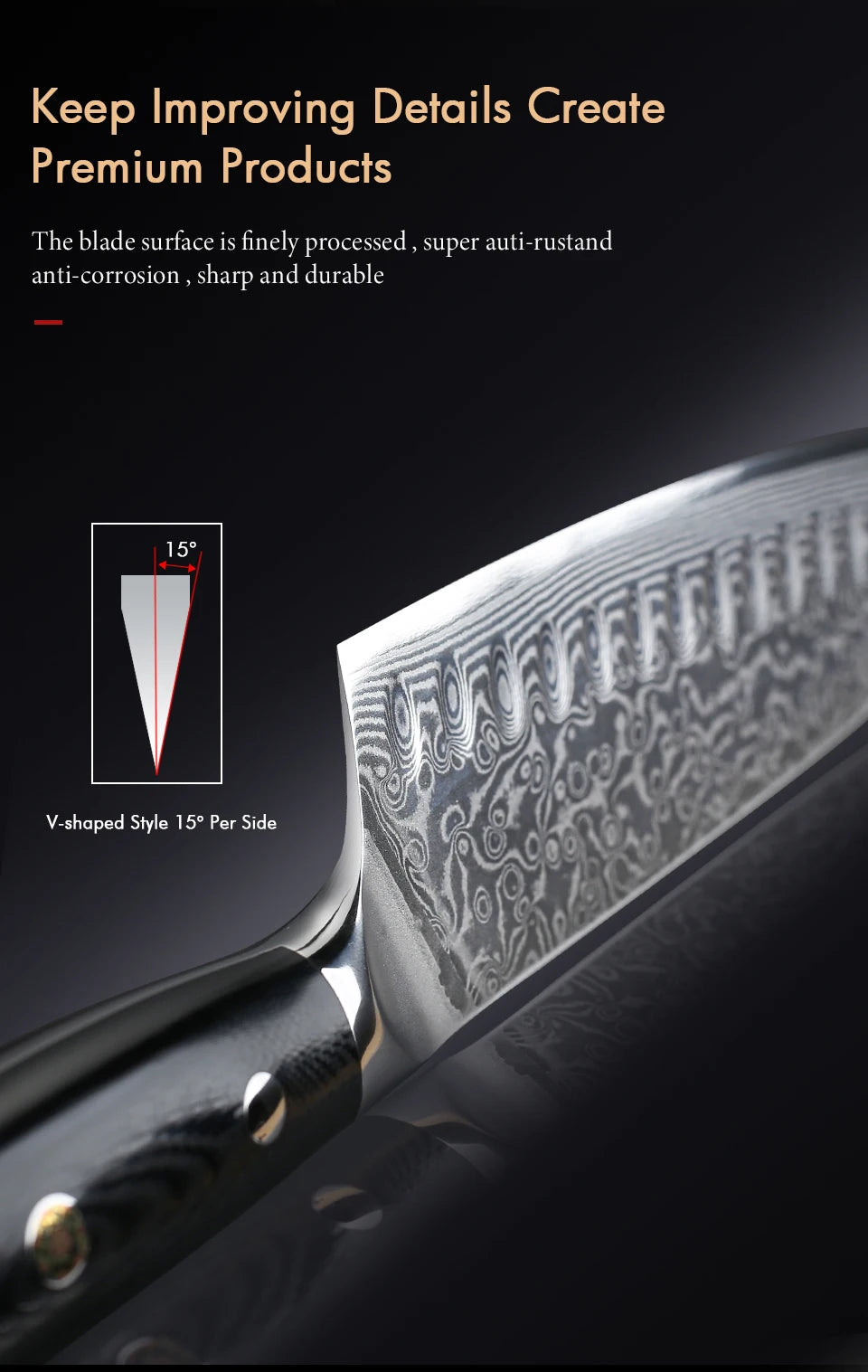 Japanese Style Santoku Knife Damascus Steel Professional Chef
