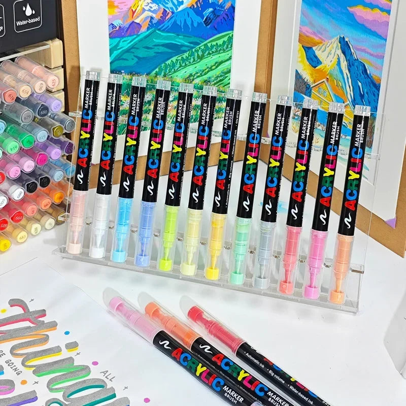 12-120 Colors Acrylic Paint Pens Markers Brush Tip