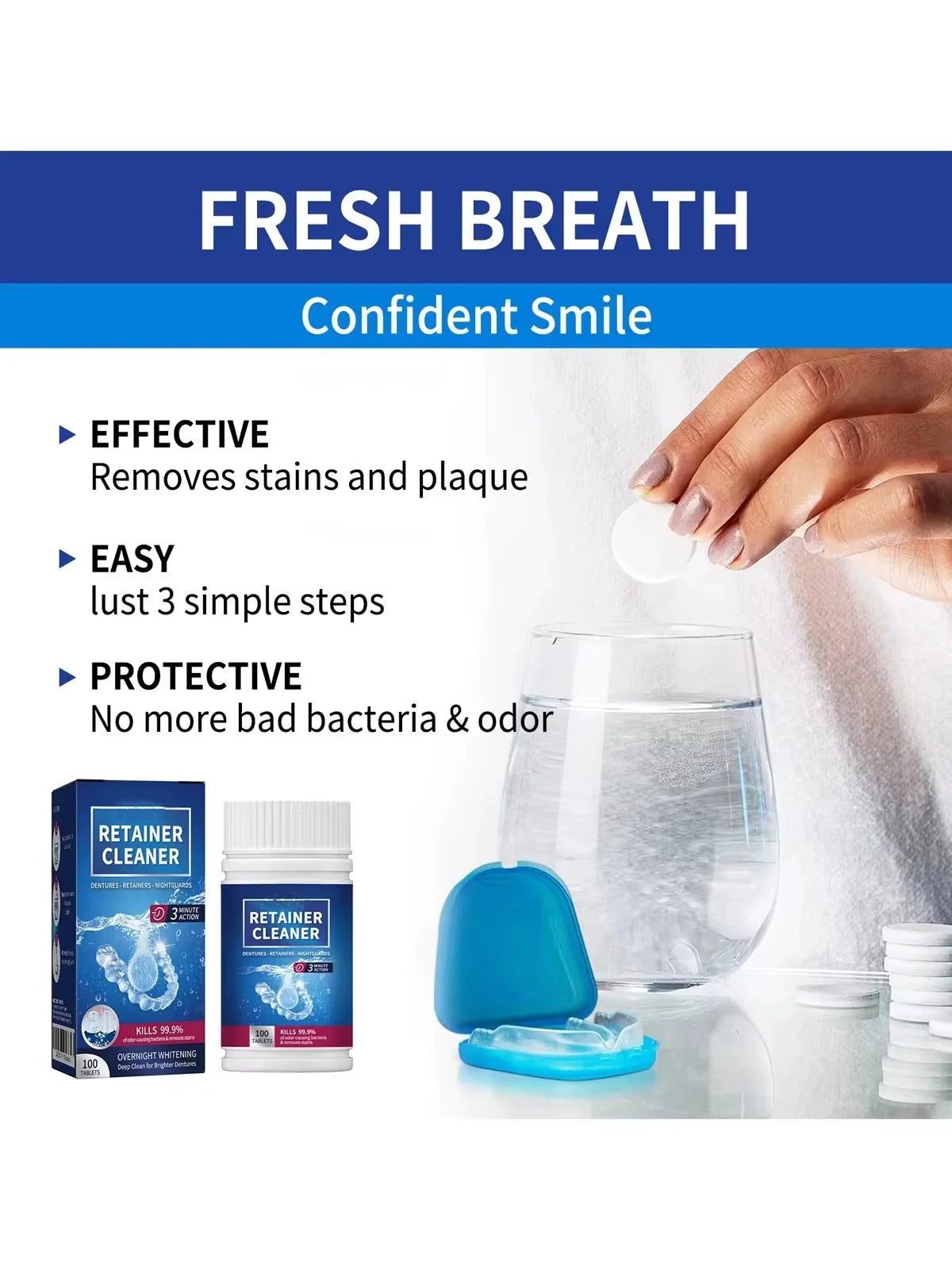 100pcs Denture Cleaner Tablets Retainer & False Tooth