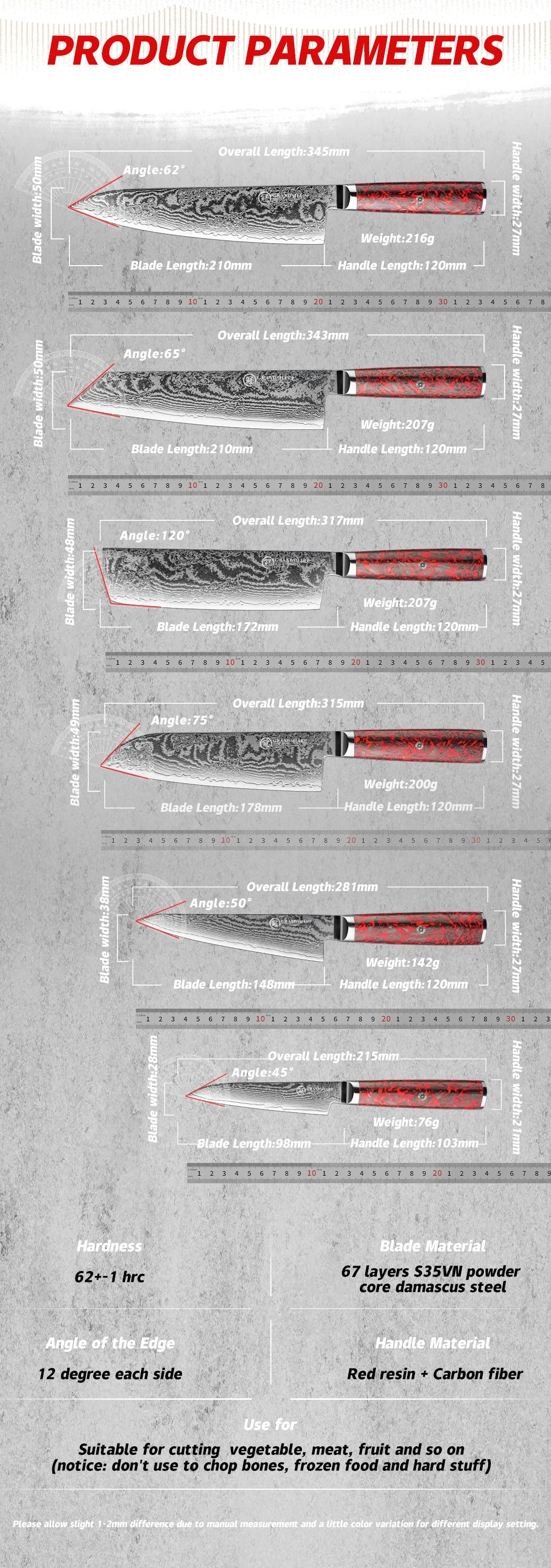 Grandsharp 1-6 Knives 67 Layers S35vn Powder Core