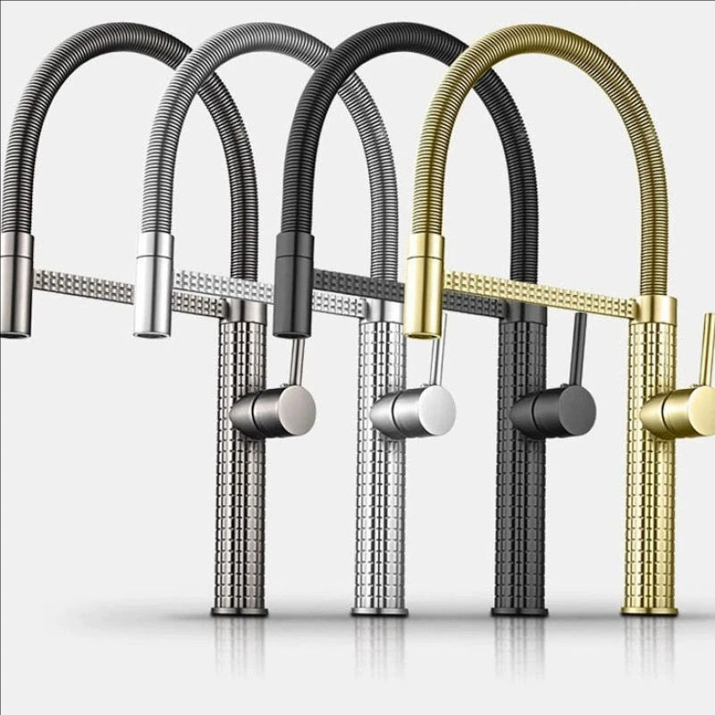 Black Spring Faucet Pull Down Handheld Shower Carved
