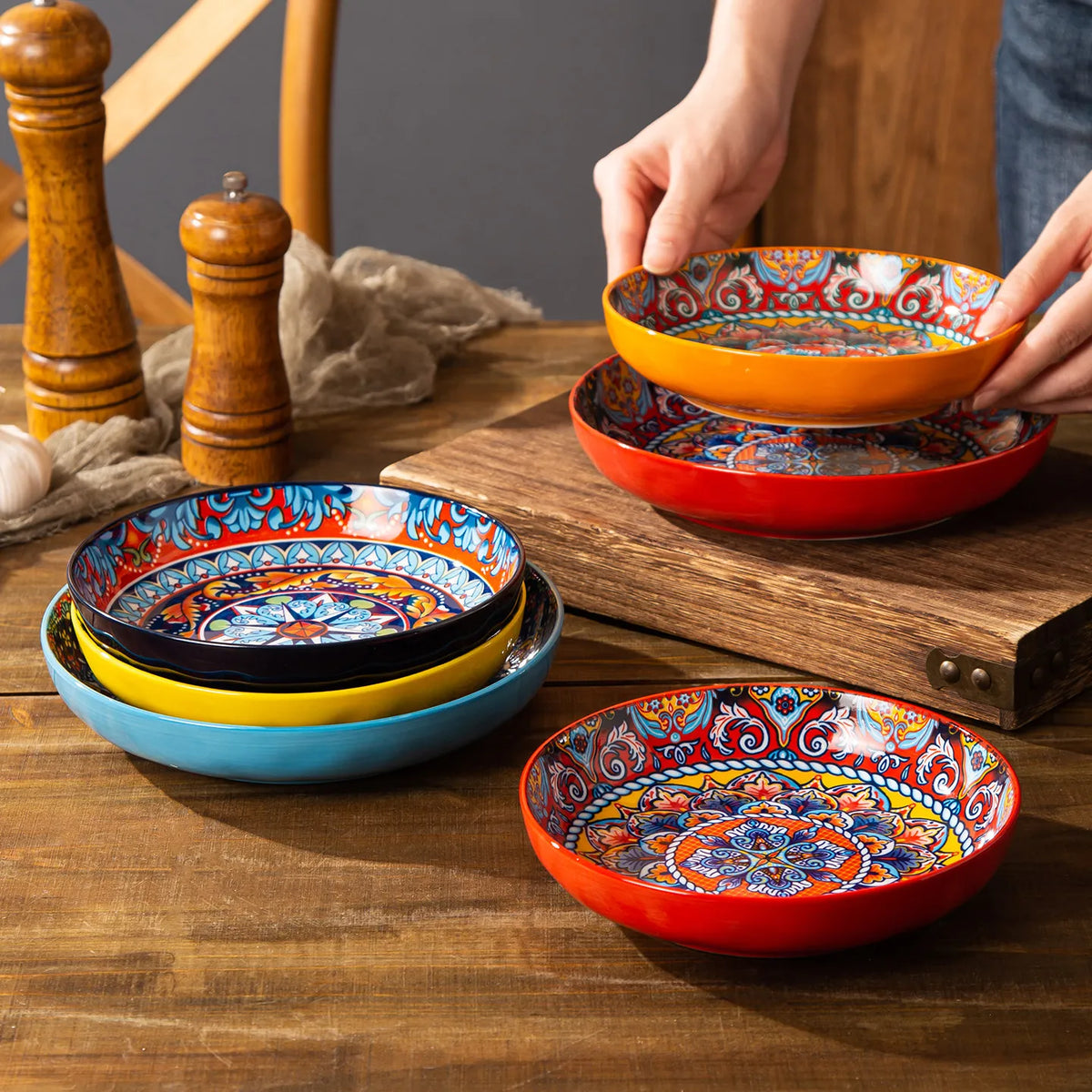 Bohemian Deep Ceramic Plate Dinnerware High-Quality Appearance