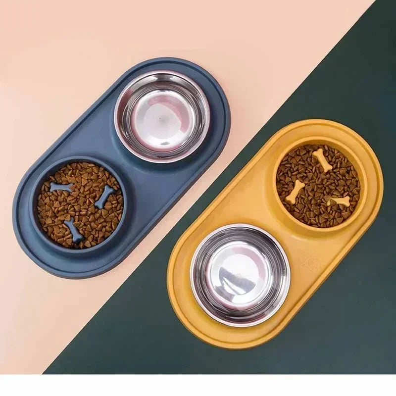 Dog Double Bowl Silicone Mat Cat Pet Food