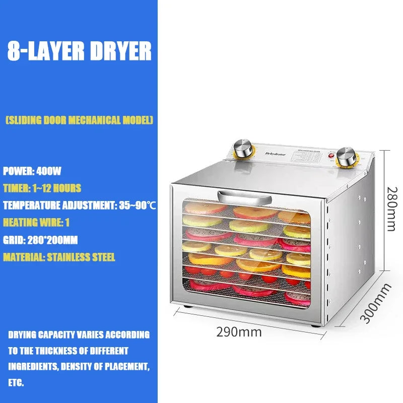 6/8/12/18 Layers Food Dehydrator Fruit Timing Temperature Air