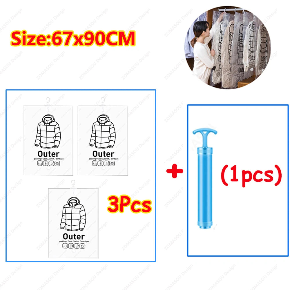 1-10pcs Hanging Vacuum Storage Bag Reusable Space Saver