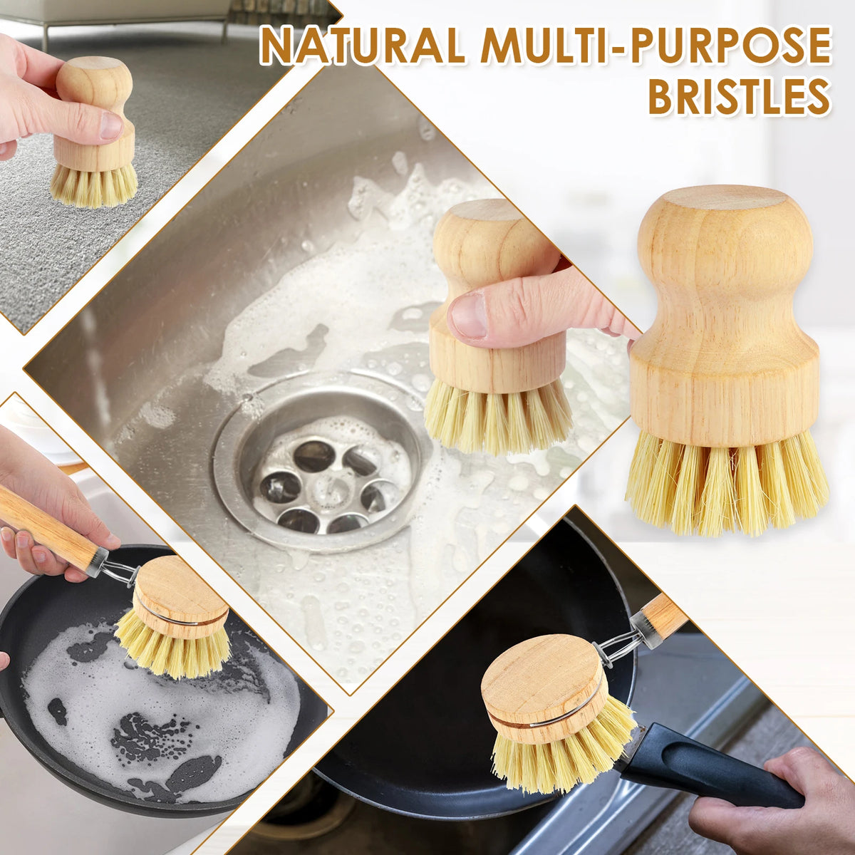 3/5pcs Wooden Dish Brush Replaceable Long Handle Cleaning