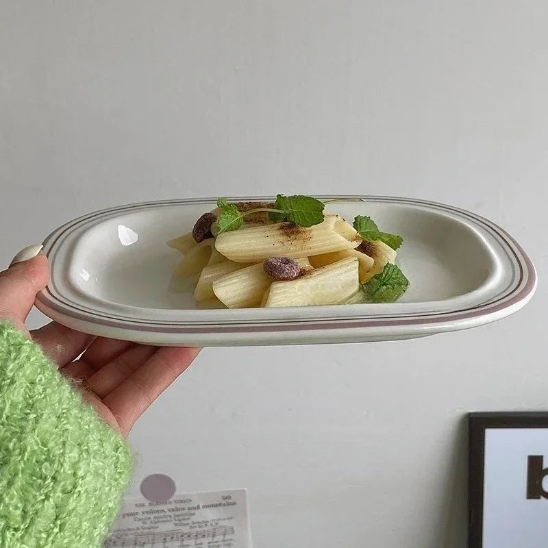 Korean Style Linear Ceramics Dim Sum Dish Pasta
