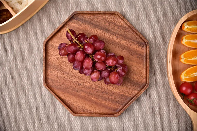 Natural Acacia Wood Serving Trays Octagonal & Rectangular