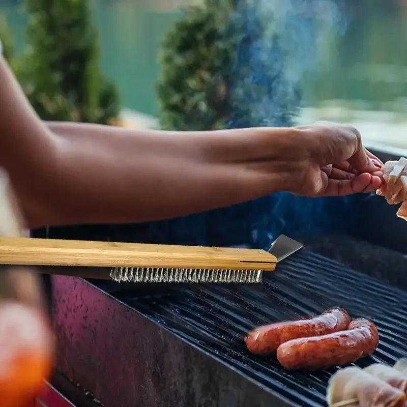 Long Handle Pizza Oven Brush Scraper Grill Cleaning