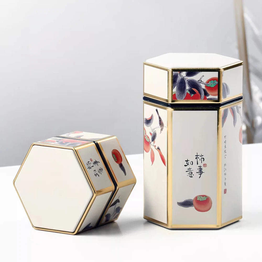 Tea Organizer Lids Hexagonal Tinplate Food Storage Jars