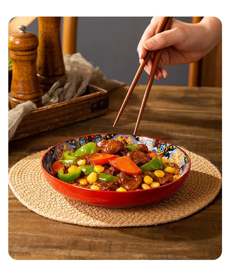 Bohemian Deep Ceramic Plate Dinnerware High-Quality Appearance