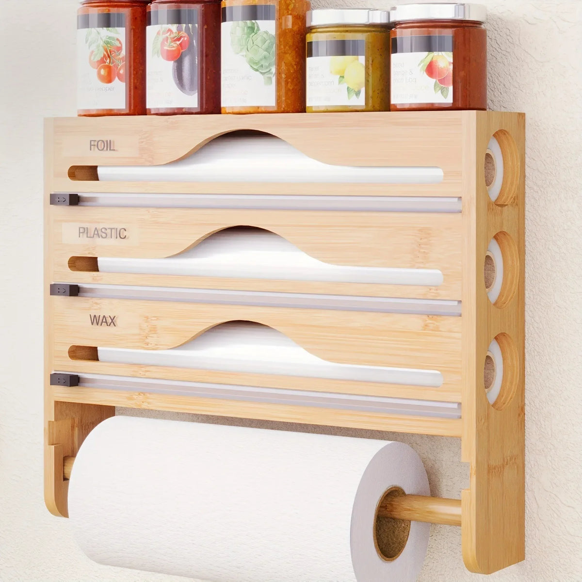 Bamboo Compartment Cling Film Tin Foil Cutter Box