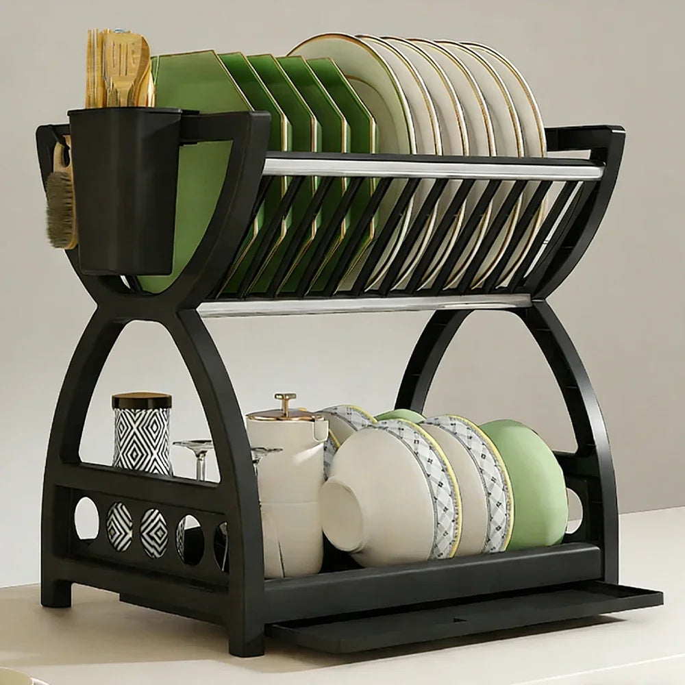 Stainless Steel Tier Dish Drying Rack Organizer Bowl