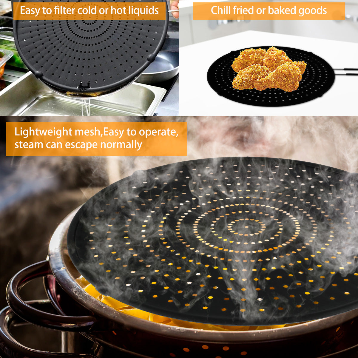 Silicone Splatter Screen Foldable Handle Heat-Resisting Oil