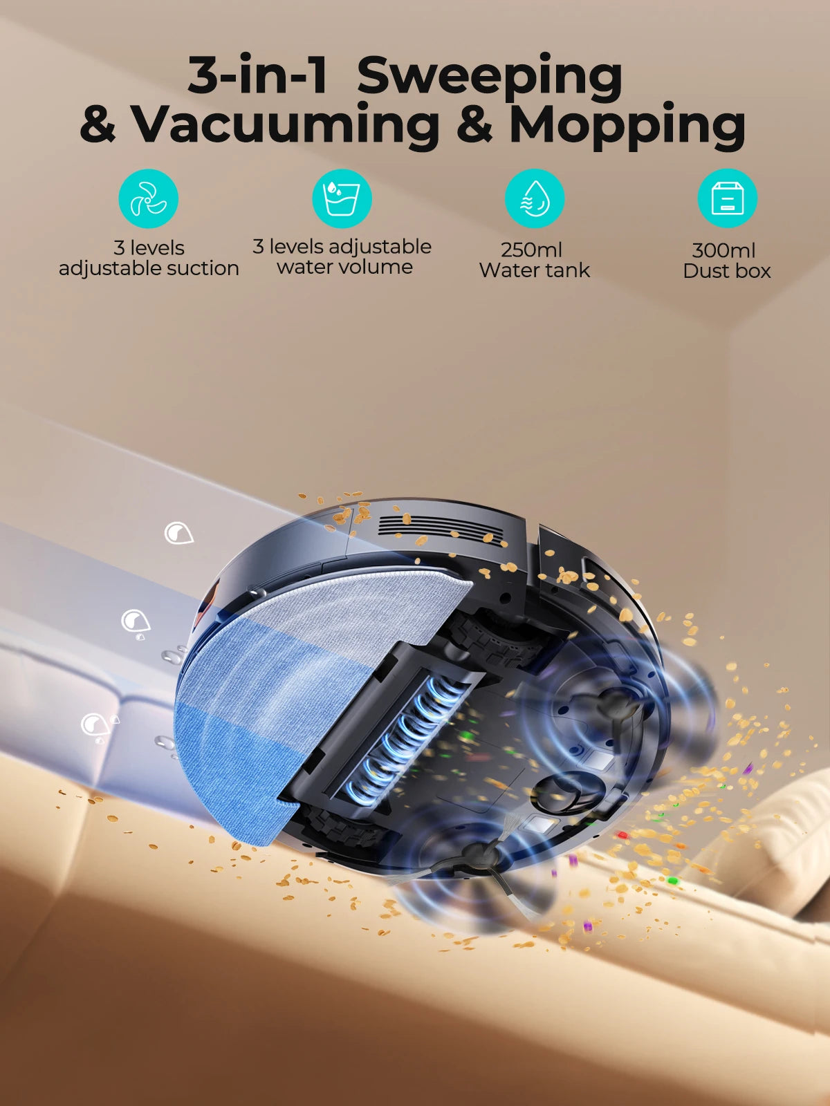 Airzeen R7 Robot Vacuum Mop 3-In-1 Cleaning 4000pa