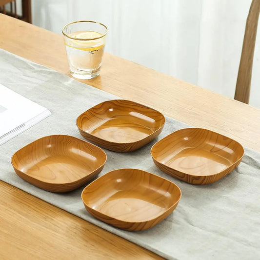 10pcs Japanese-Style Plastic Dish Simple Imitation Wood Grain