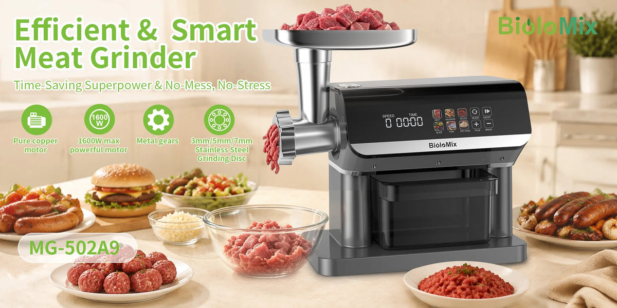 Biolomix 1600w Meat Grinder Touch Screen Presets Auto-Reverse