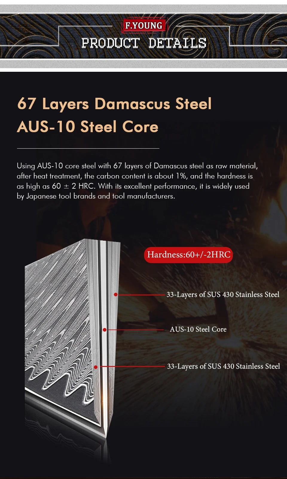 Young Japanese Chef Knife Damascus Steel Professional Knives