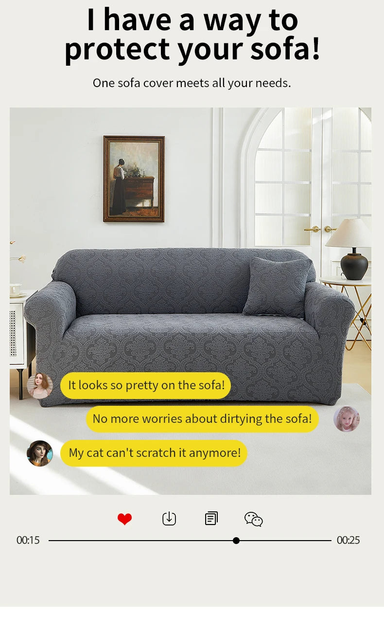 Polar Fleece Jacquard Sofa Cover Royal Floral Pattern