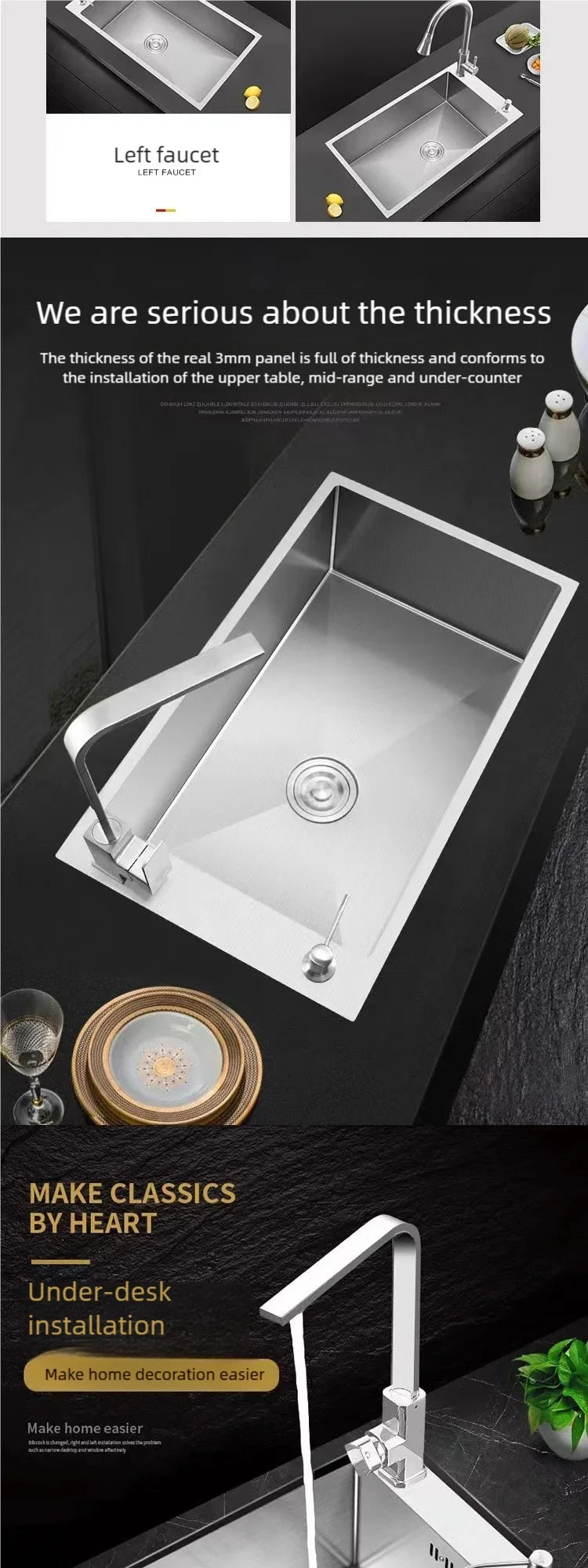 Stainless Steel Sink Narrow Long Model Side Hole