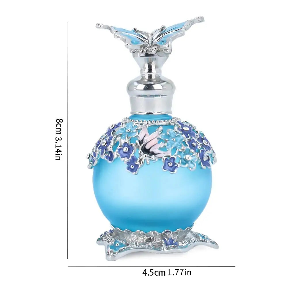 Vintage Perfume Bottle Metal Enameled Frosted Glass Container
