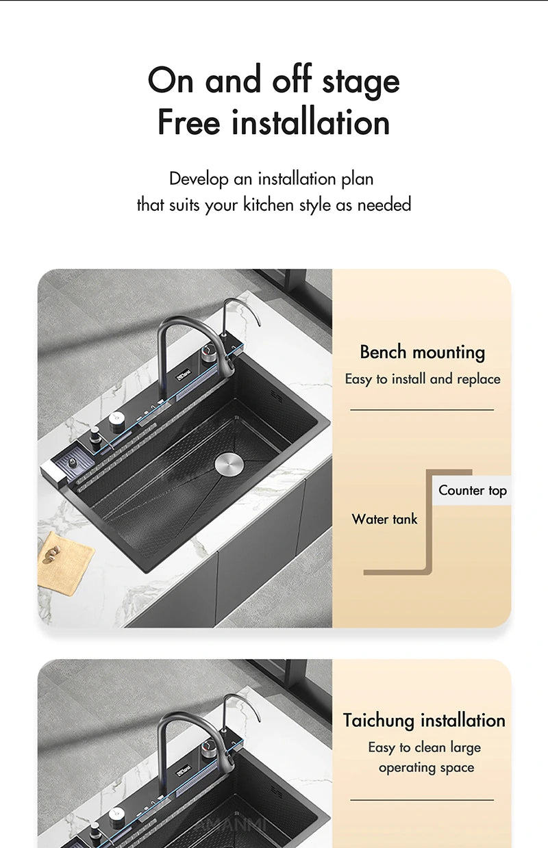 304 Stainless Steel Waterfall Sink Large Slot Integrated