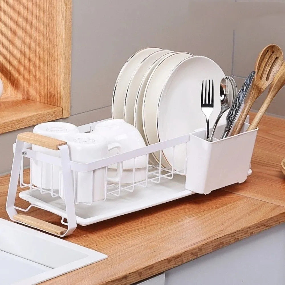 Detachable Dish Rack Wooden Handle Large Capacity Dish