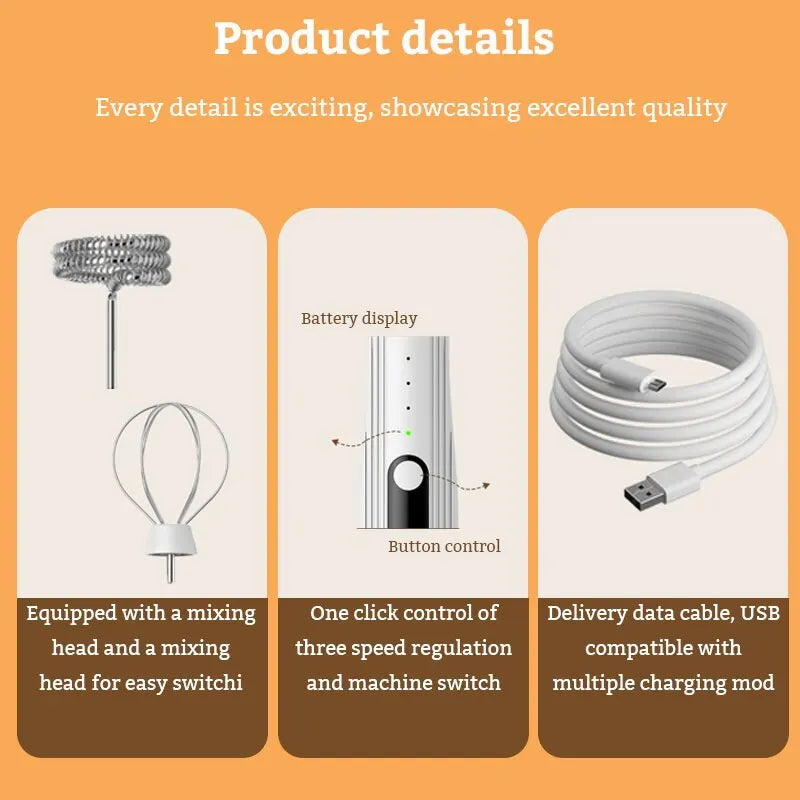 Mini Electric Milk Foamer Blender Wireless Coffee Whisk