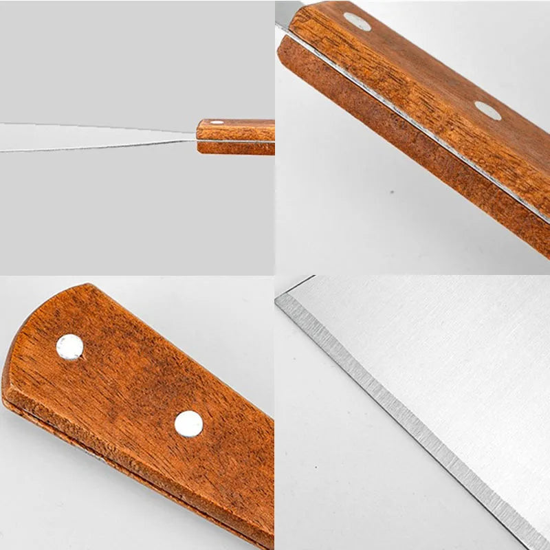 Wooden Handle Stainless Steel Oblique Spatula Steak Burger