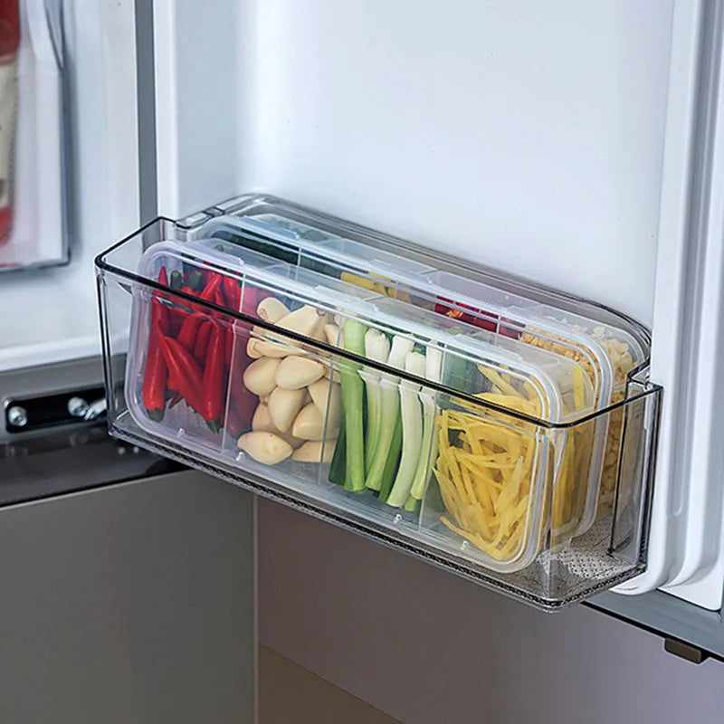 Grid Divided Food Storage Box Stackable Fridge Storage