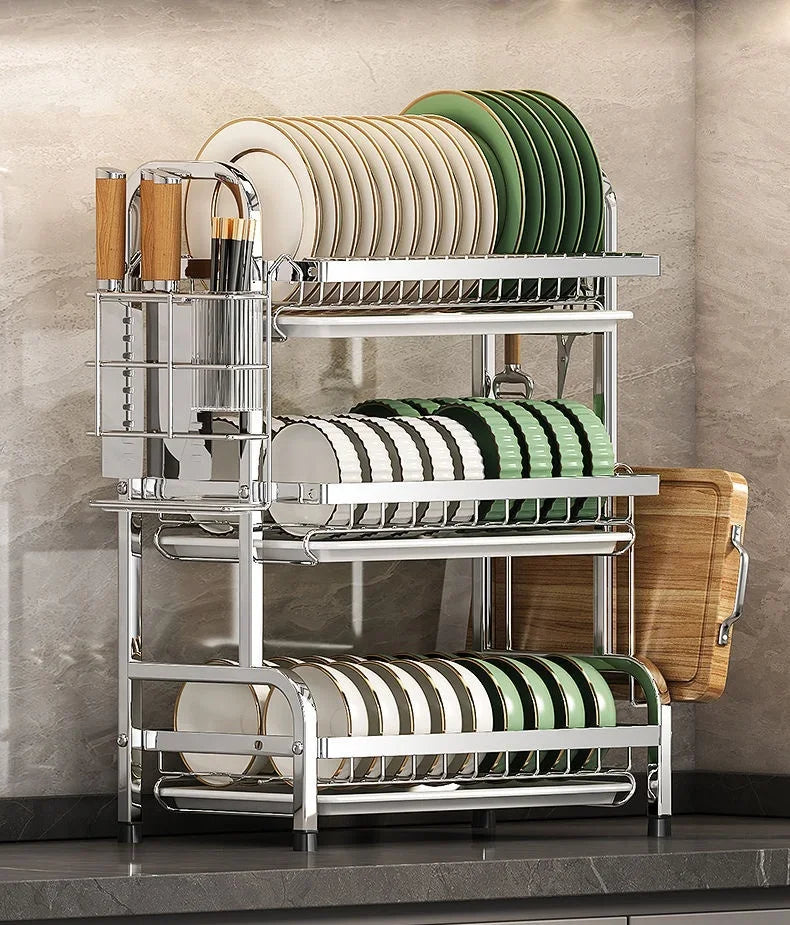 Dish Drying Rack Cutlery Holder Drain Tray Cutlery
