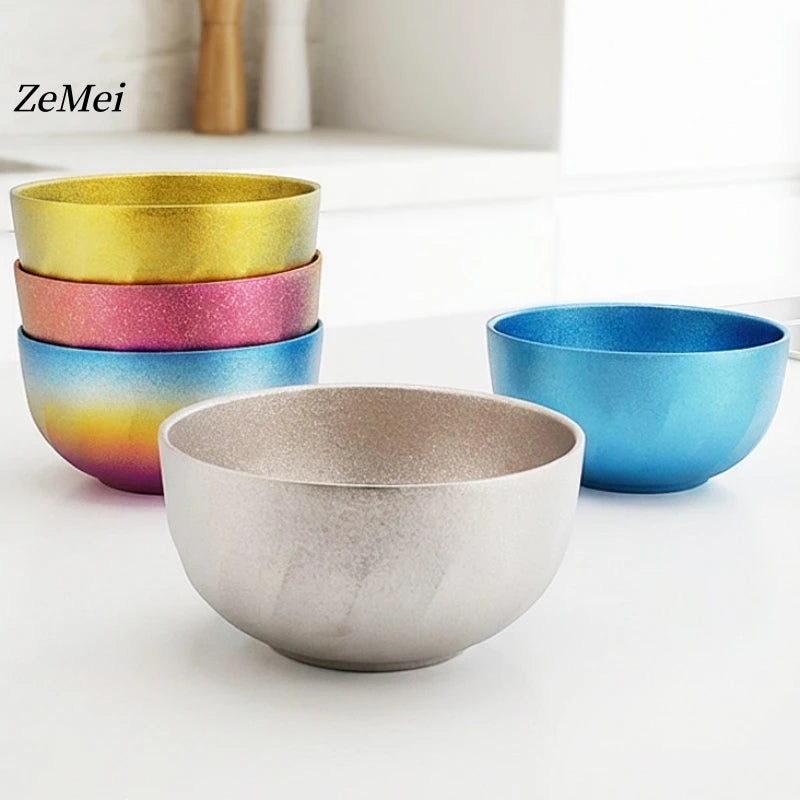 Pure Titanium Thickened Double-Wall Salad Bowl Multicolor