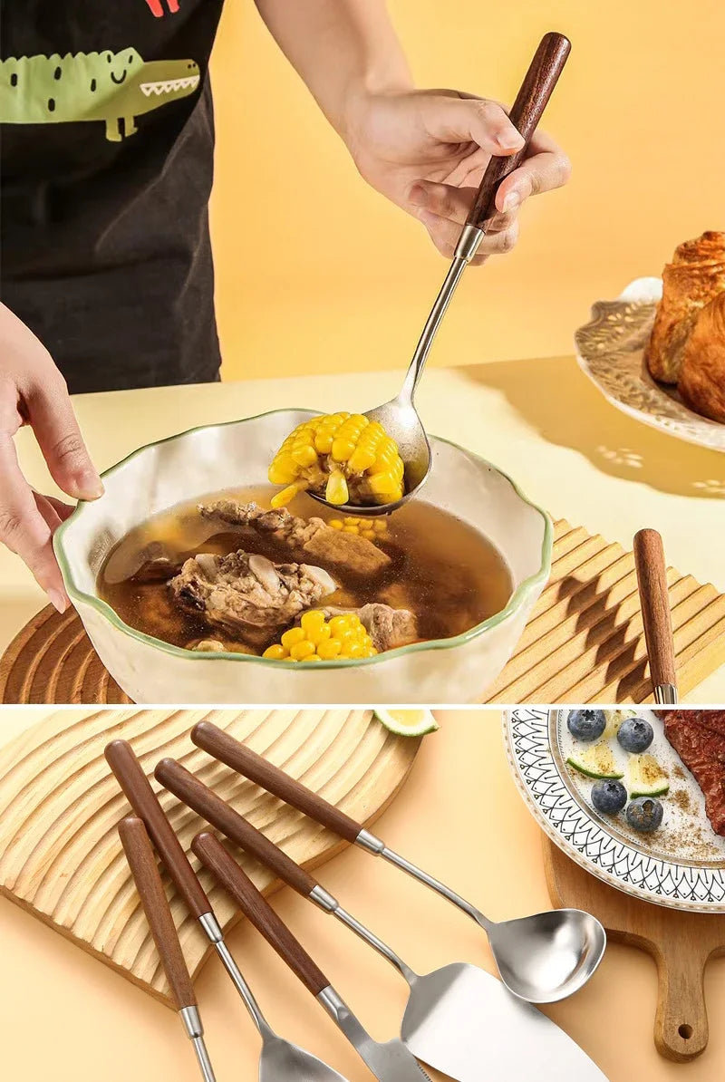 Walnut Handle Utensils Stainless Steel Cake Knife Shovel