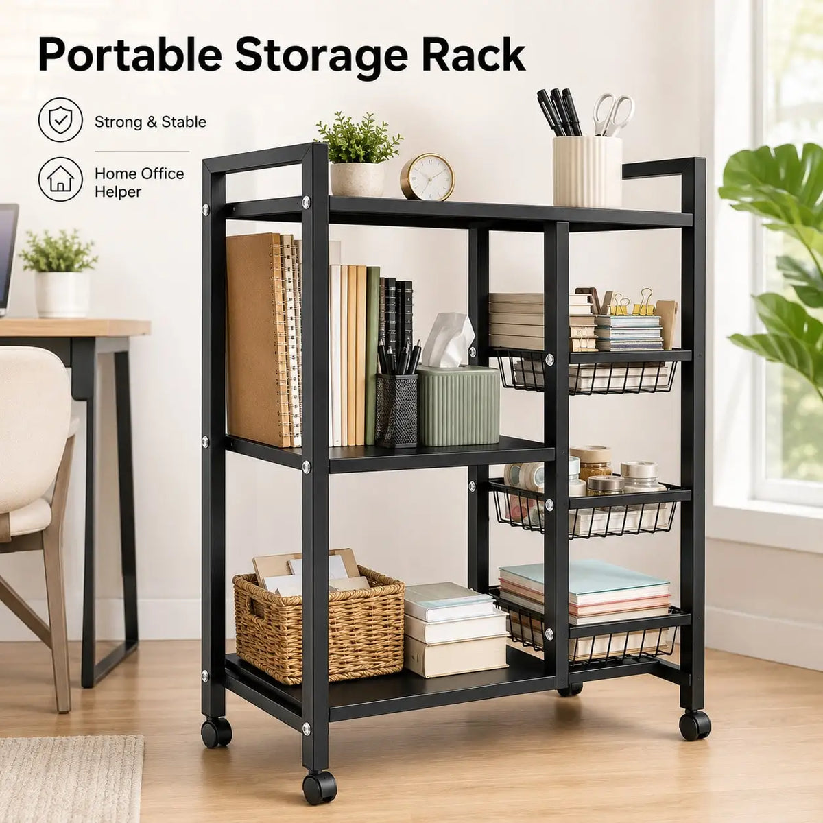 Mobile Storage Rack Adjustable 4-Tier Shelving Unit Wire