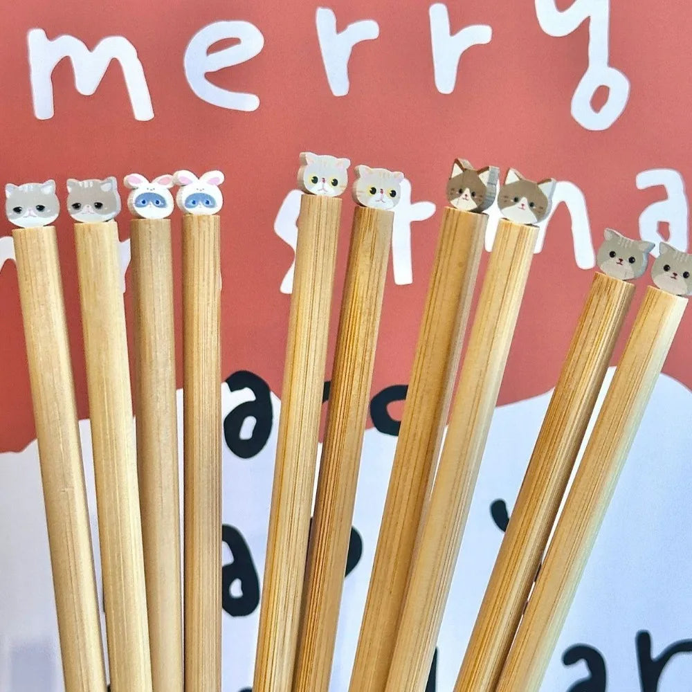 Cute Dog Cat Long Chopstick Animal Wooden Noodle