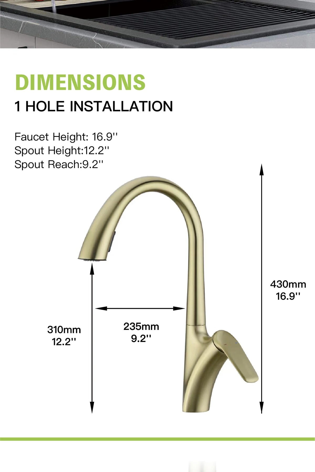 Luxury Brushed Gold Brass Faucet Pull-Out Design 2-Function