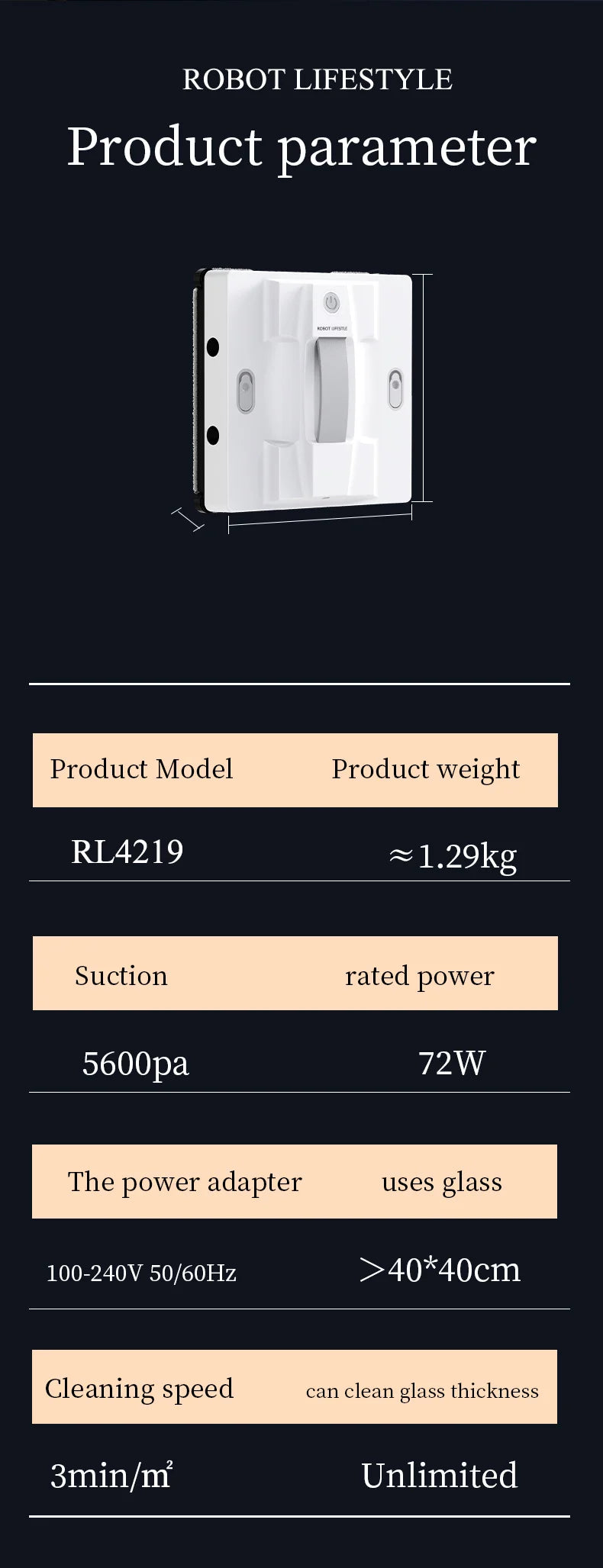 Robotic Window Cleaner Wet Cleaning 5600pa Strong Suction