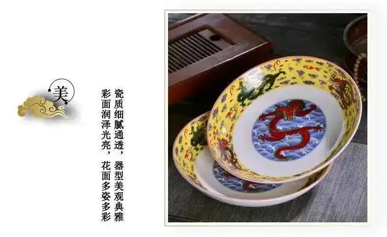 Ceramic Dragon Dish Chinese Bone Porcelain Deep Flat