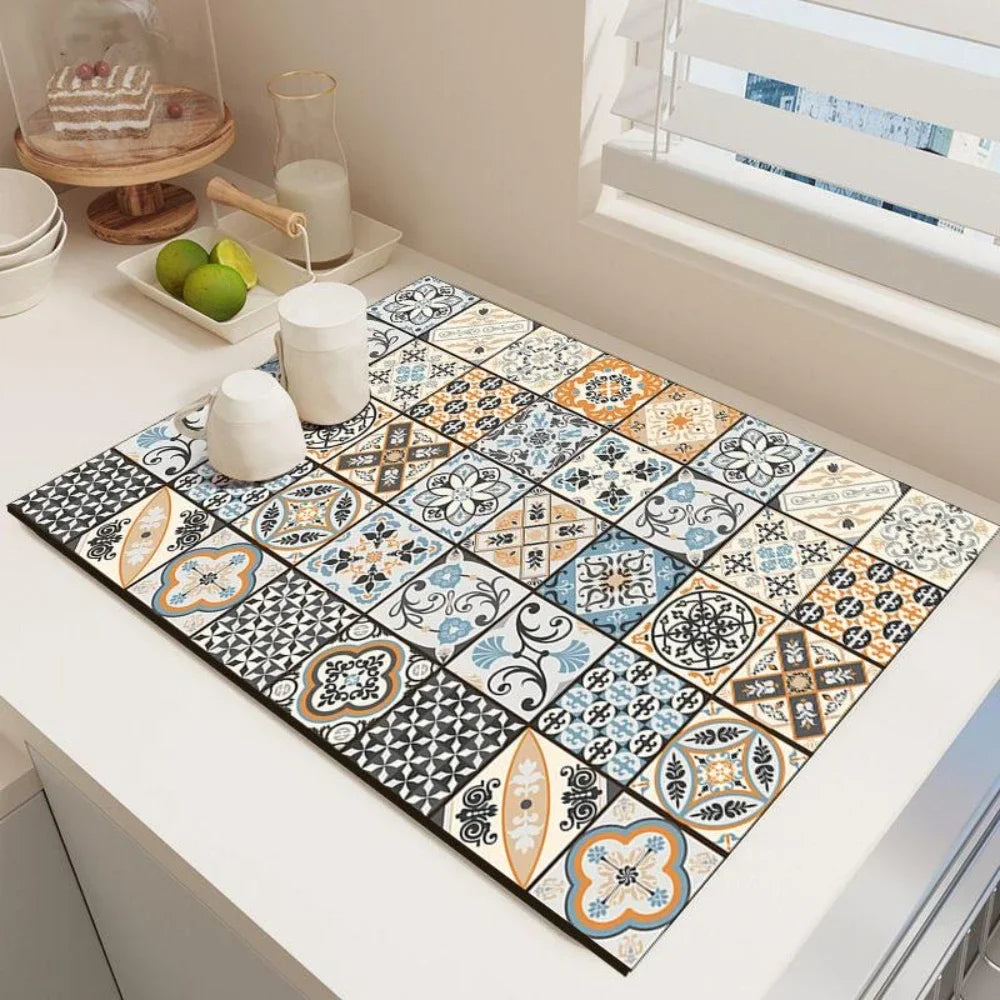Vikama Vintage Bohemian Dish Drying Mat Non-Slip Absorbent