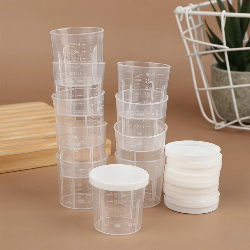 10pcs Clear Liquid Pill Measuring Cups Lids Travel