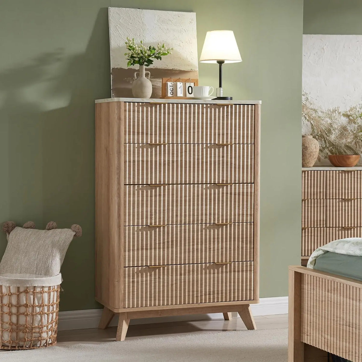 Fluted Drawers Dresser 48 Tall Modern Chest Of