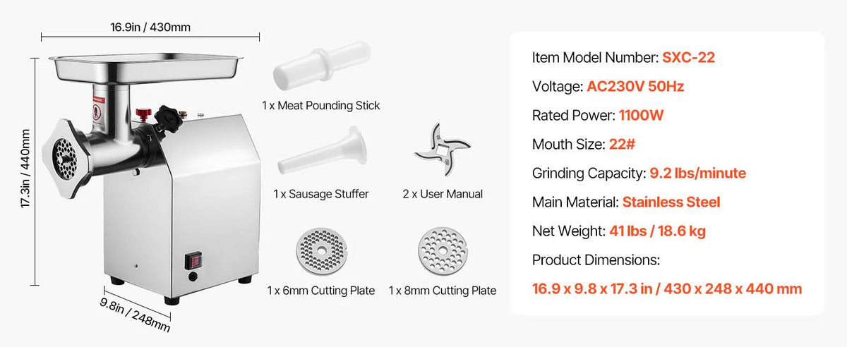Succebuy Meat Grinder Lbs-9 2lbs/Min Capacity Electric Meat