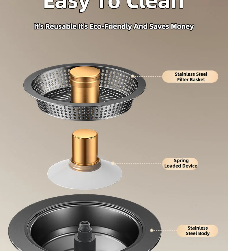 Universal Sink Strainer Stainless Steel Pop-Up Drain Plug